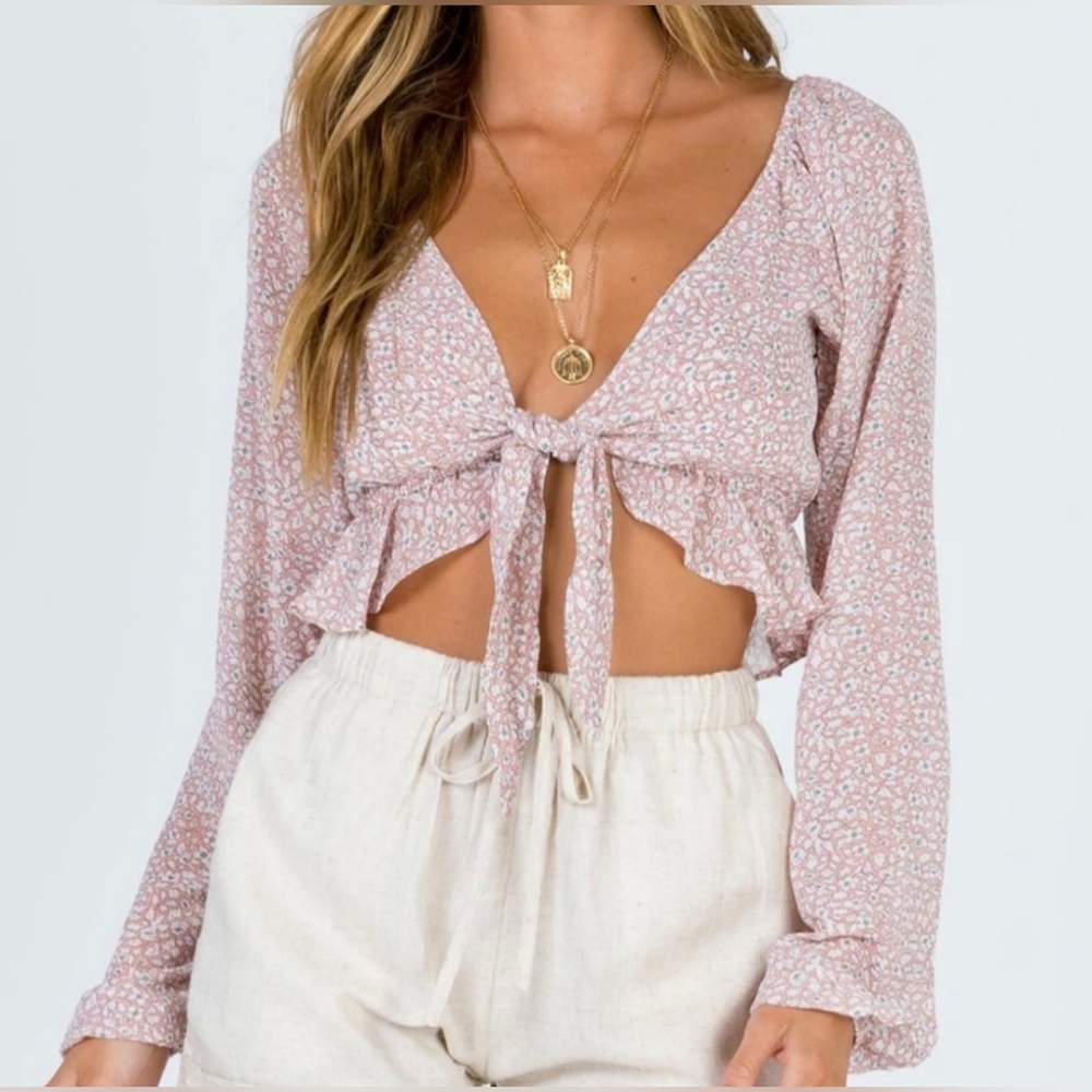 Princess Polly Neima Cropped Tie Front Floral Top US Size 8